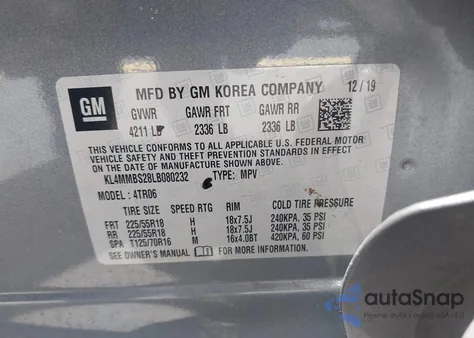 2020 Buick Encore Gx Fwd Preferred z USA, uszkodzony, nr VIN KL4MMBS28LB080232